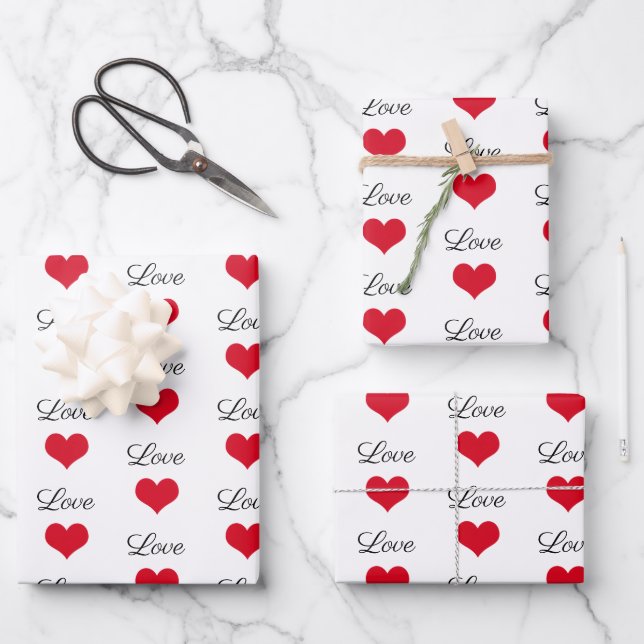 Cute Love Red And White Hearts  Wrapping Paper Sheets (Front)