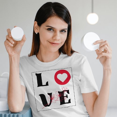 cute Love red heart and Botanical T_Shirt