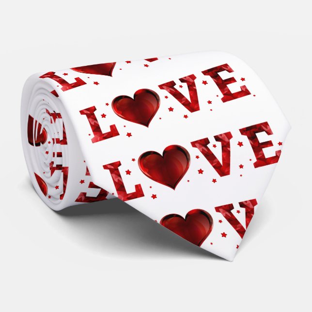 Cute Love Red Heart Pattern Neck Tie (Rolled)