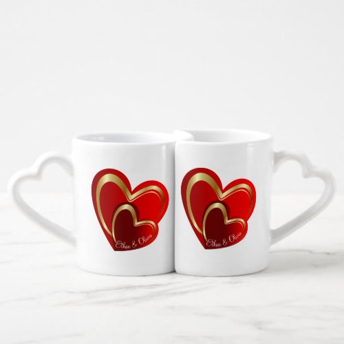 Cute Love Red Hearts Personalized Anniversary Gift Coffee Mug Set