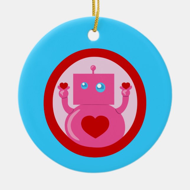 Cute Love Robot Ceramic Ornament (Front)