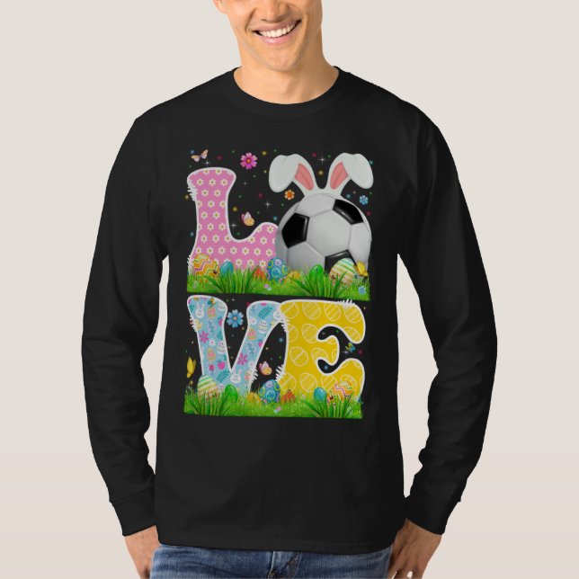 Cute Love Soccer Ball With Bunny Ears Easter Day B T-Shirt (Front)