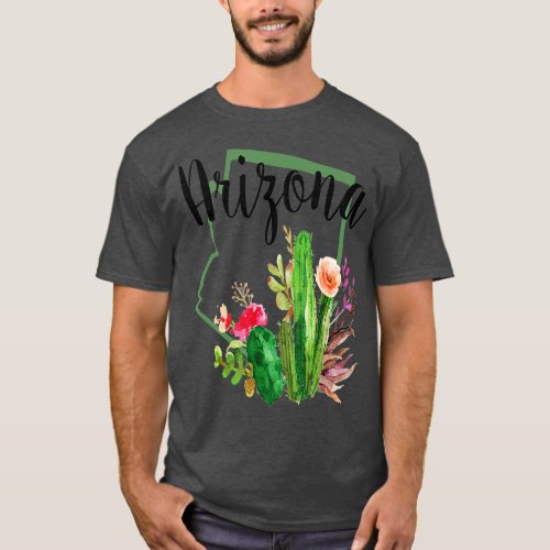 Cute Love State Of Arizona Blooming Cactus Flowers T_Shirt