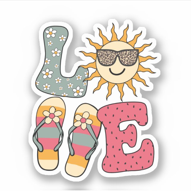 Cute Love Summer Sun Flip Flops Beach  Sticker (Front)