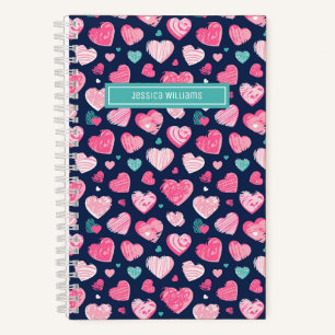 Cute Love Sweet Heart Pattern Navy Blue Pink Notebook
