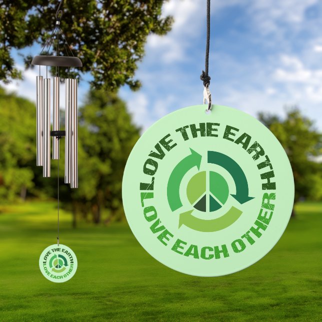 Cute Love The Earth Environmental Activist Green Wind Chime (Outdoor)