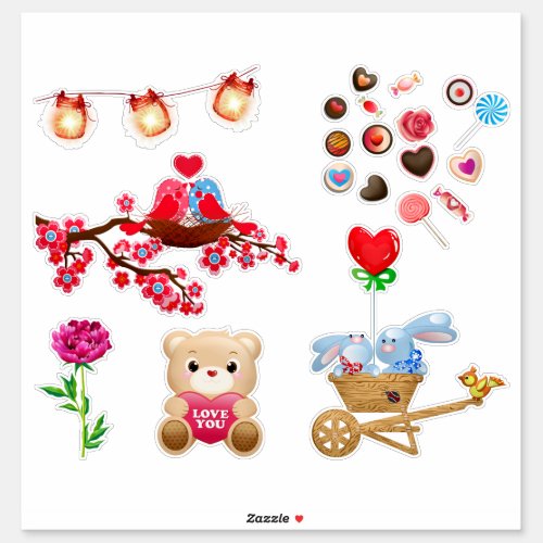 Cute love theme animal heart candy pink red sticker