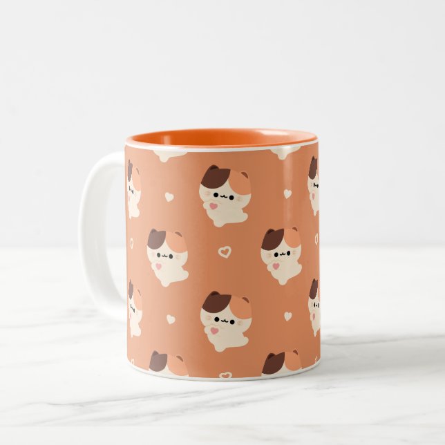 Cute Love Tortie Cat Two-Tone Coffee Mug (Front Left)