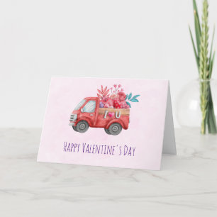 Cute Love Truck Carrying Hearts & Flowers Card