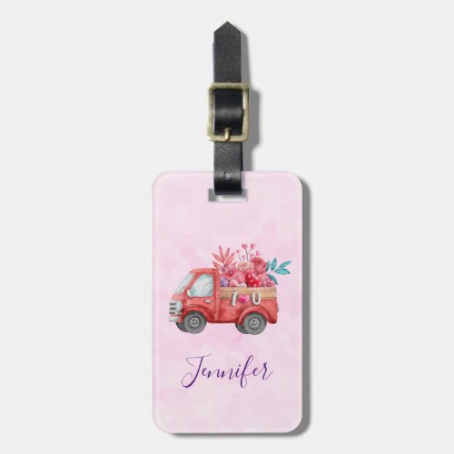 Cute Love Truck Carrying Hearts  Flowers Luggage Tag
