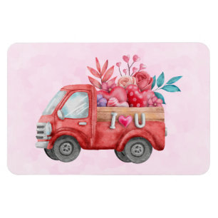 Cute Love Truck Carrying Hearts & Flowers Magnet