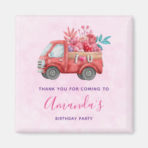 Cute Love Truck Carrying Hearts & Flowers Party Magnet