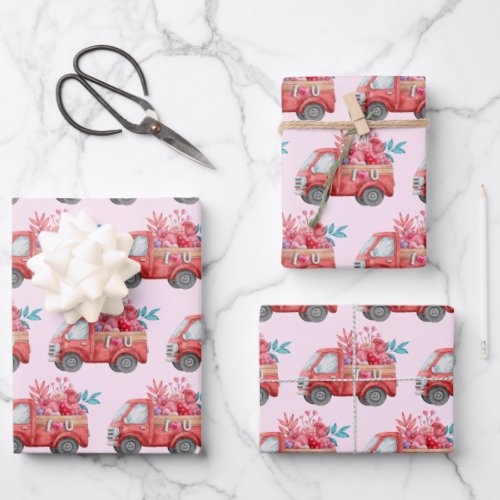  Cute Love Truck Carrying Hearts  Flowers Pattern Wrapping Paper Sheets