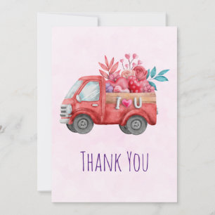 Cute Love Truck Carrying Hearts & Flowers Thank You Card