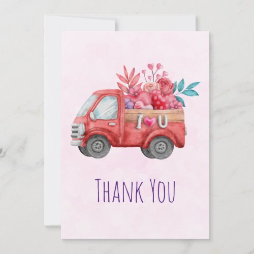 Cute Love Truck Carrying Hearts  Flowers Thank You Card