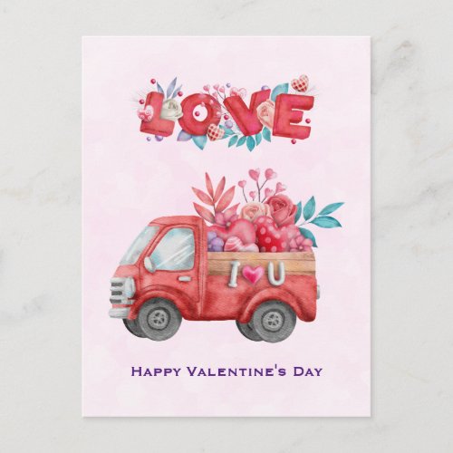 Cute Love Truck Carrying Valentine Goodies Holiday Postcard
