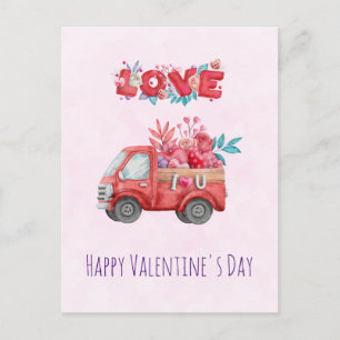 Cute Love Truck Carrying Valentine Goodies Holiday Postcard