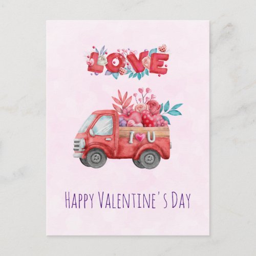 Cute Love Truck Carrying Valentine Goodies Holiday Postcard
