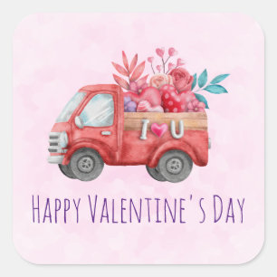 Cute Love Truck Carrying Valentine Goodies Square Sticker