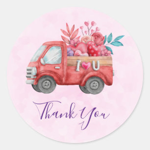Cute Love Truck Hearts & Flowers Cargo Thank You Classic Round Sticker