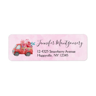 Cute Love truck on Pink Background Label