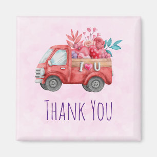 Cute Love Truck with Cargo Watercolor Thank You Magnet