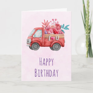Cute Love Truck with Heart Cargo Birthday Card