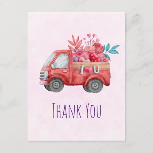 Cute Love Truck with Heart Cargo Thank You Postcard