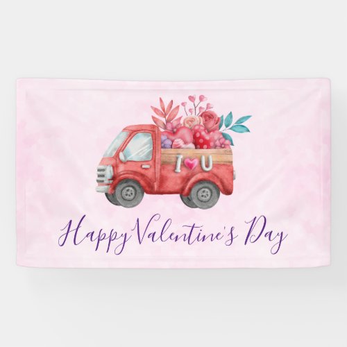 Cute Love Truck with Heart Cargo Valentines Banner