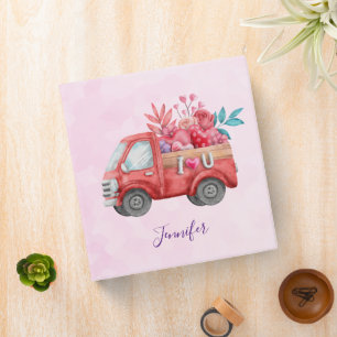 Cute Love Truck with Heart Cargo Watercolor 3 Ring Binder