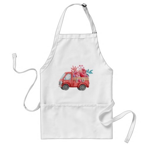 Cute Love Truck with Heart Cargo Watercolor Adult Apron