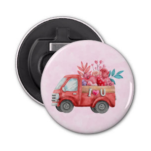 Cute Love Truck with Heart Cargo Watercolor Bottle Opener