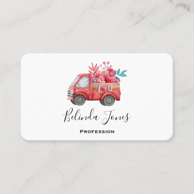 Cute Love Truck with Heart Cargo Watercolor Business Card (Front)