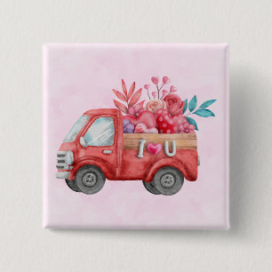 Cute Love Truck with Heart Cargo Watercolor Button