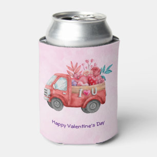 Cute Love Truck with Heart Cargo Watercolor Can Cooler