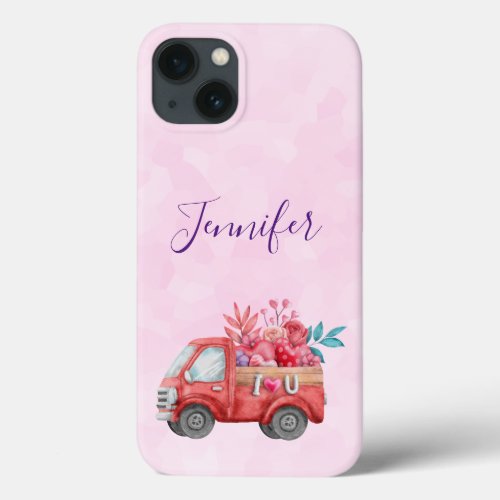 Cute Love Truck with Heart Cargo Watercolor iPhone 13 Case