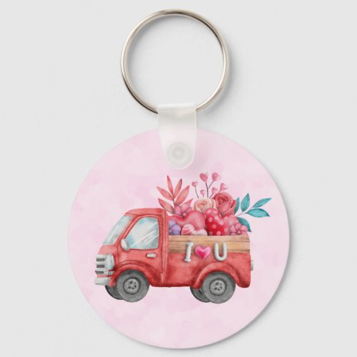 Cute Love Truck with Heart Cargo Watercolor Keychain