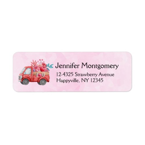 Cute Love Truck with Heart Cargo Watercolor Label