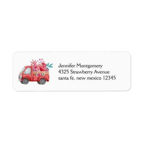 Cute Love Truck with Heart Cargo Watercolor Label