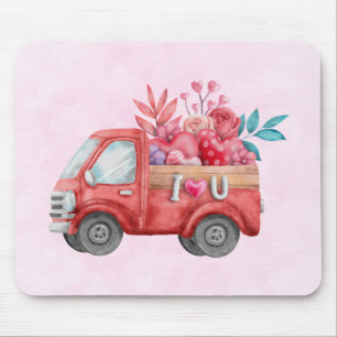 Cute Love Truck with Heart Cargo Watercolor Mouse Pad