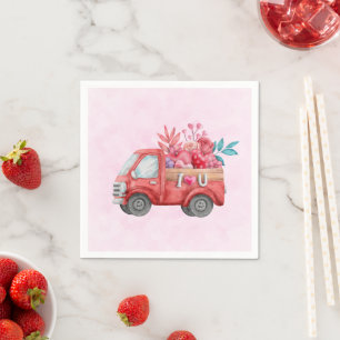 Cute Love Truck with Heart Cargo Watercolor Napkins