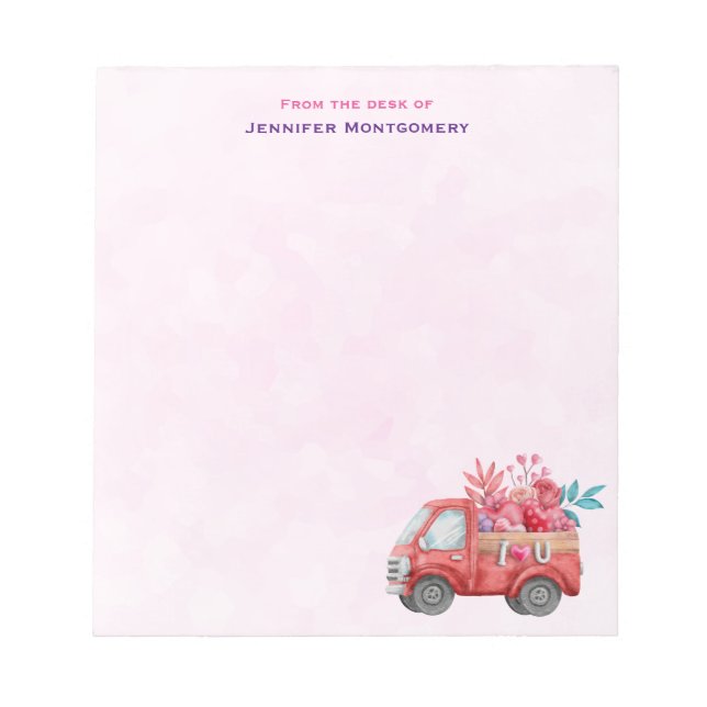 Cute Love Truck with Heart Cargo Watercolor Notepad (Front)