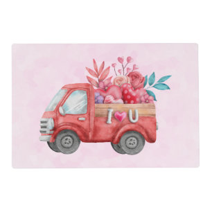 Cute Love Truck with Heart Cargo Watercolor Placemat