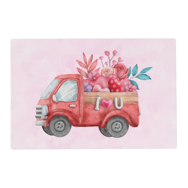 Cute Love Truck with Heart Cargo Watercolor Placemat (Back)