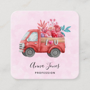 Cute Love Truck with Heart Cargo Watercolor Square Business Card