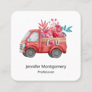 Cute Love Truck with Heart Cargo Watercolor Square Business Card