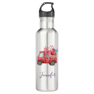 Cute Love Truck with Heart Cargo Watercolor Stainless Steel Water Bottle