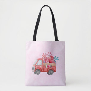 Cute Love Truck with Heart Cargo Watercolor Tote Bag