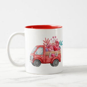 Cute Love Truck with Heart Cargo Watercolor Two-Tone Coffee Mug