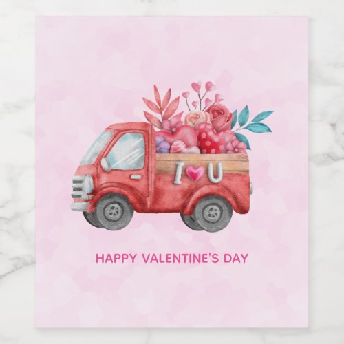 Cute Love Truck with Heart Cargo Watercolor Wine Label